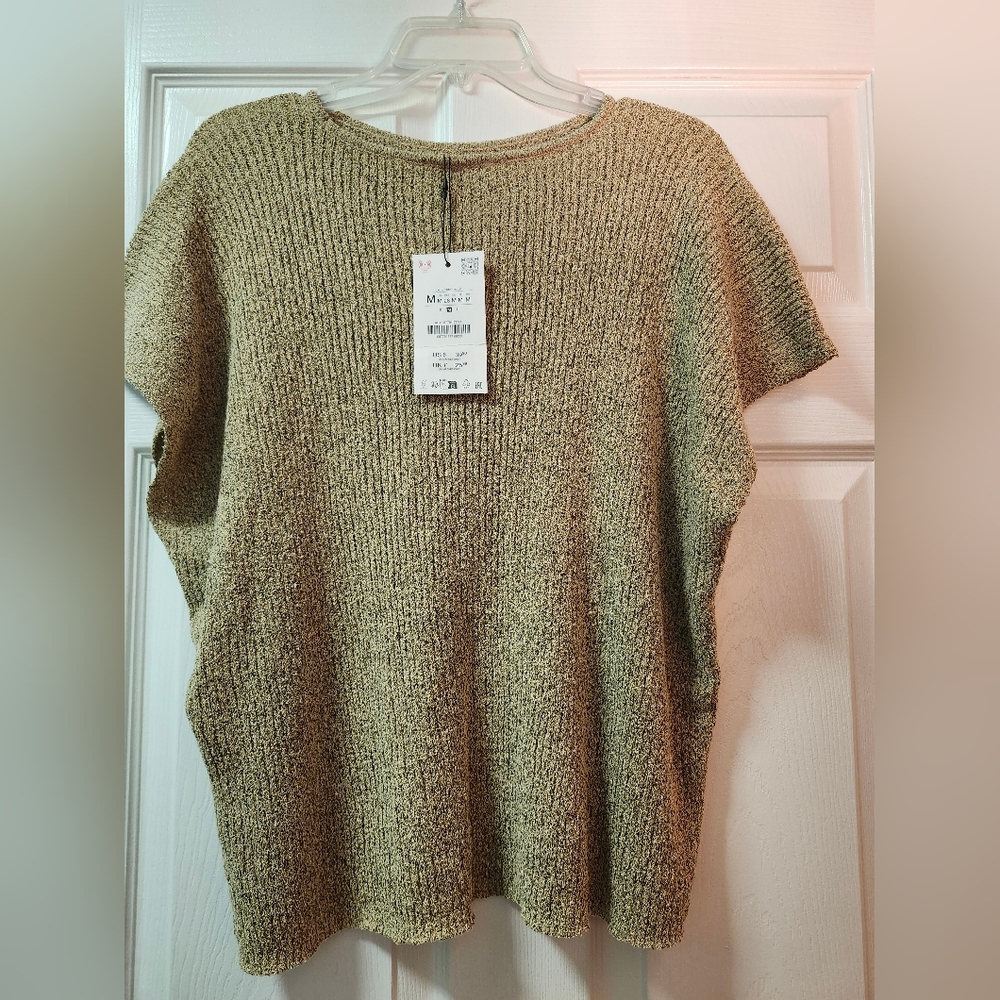 NEW Zara Tan Ribbed Knit Blouse